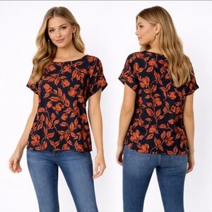 Banana Republic Navy Rust Botanical Floral Blouse Lightweight XS